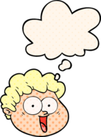 cartoon male face and thought bubble in comic book style png