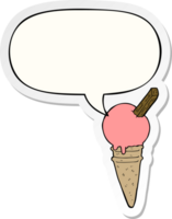 Cartoon-Eiscreme und Sprechblasenaufkleber png