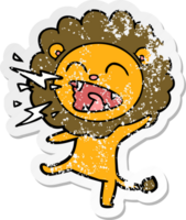 distressed sticker of a cartoon roaring lion png