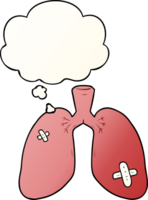 dibujos animados de pulmones reparados y burbuja de pensamiento en un estilo de gradiente suave png