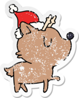 christmas distressed sticker cartoon of kawaii deer png