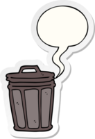 lata de lixo de desenho animado e adesivo de bolha de fala png