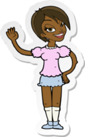 sticker van een cartoon zwaaiende vrouw png