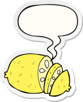 cartoon sliced lemon and speech bubble sticker png