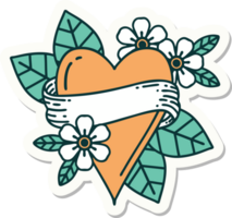 tattoo style sticker of a heart and banner png