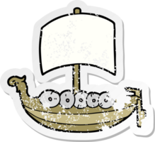 distressed sticker of a cartoon viking boat png