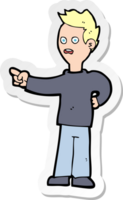 sticker of a cartoon shocked boy pointing png