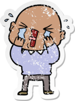 distressed sticker of a cartoon crying bald man png