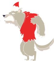 angry werewolf flat color illustration of a wearing santa hat png