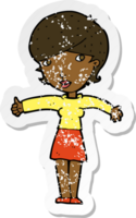 retro distressed sticker of a cartoon woman giving thumbs up symbol png