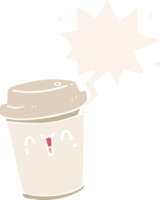 cartoon take out coffee and speech bubble in retro style png