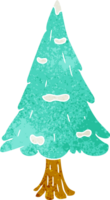 dibujos animados retro doodle solo árbol cubierto de nieve png