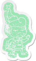cartoon verontruste sticker van een coole kerel met modieus kapsel met een kerstmuts png