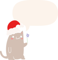 cute cartoon christmas cat and speech bubble in retro style png