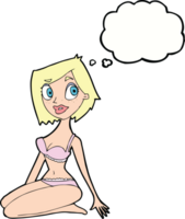 cartoon pretty woman in underwear with thought bubble png