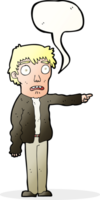 cartoon terrified man pointing with speech bubble png