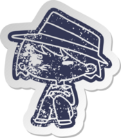 distressed old sticker of a kawaii cute boy png