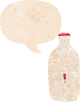 cute cartoon milk bottle and speech bubble in retro textured style png