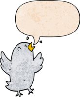 cartoon bird singing and speech bubble in retro texture style png