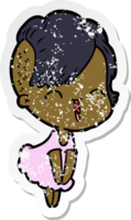 distressed sticker of a happy cartoon hipster girl png