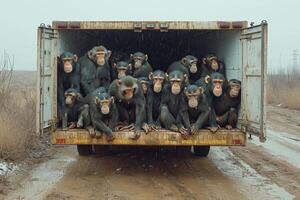 AI generated A lot of monkeys are transported in a truck photo