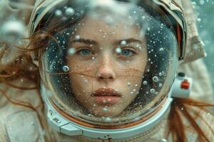 ai generado retrato de un hembra astronauta. el concepto de espacio vuelos foto