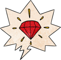 diamant de tatouage de dessin animé et bulle de dialogue dans un style de texture rétro png