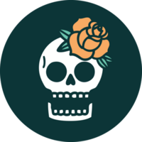 tattoo style icon of a skull and rose png