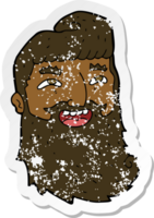 retro distressed sticker of a cartoon man with beard laughing png