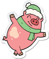 adesivo di un maiale cartone animato che indossa il cappello di Natale png