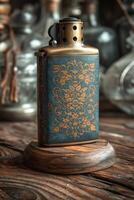 AI generated A vintage gasoline lighter for cigars stands on a stand on the table photo