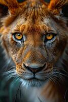 AI generated Portrait of a lion's muzzle in close-up. The Lion's head photo