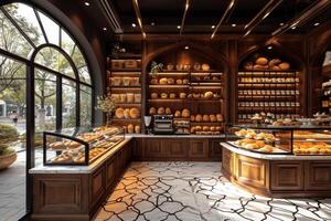 AI generated The interior of a bakery and a store. 3d illustration photo