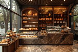 AI generated The interior of a bakery and a store. 3d illustration photo