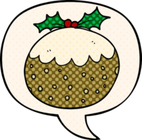 cartoon christmas pudding and speech bubble in comic book style png