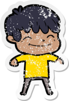 distressed sticker of a cartoon happy boy png