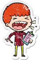 distressed sticker of a cartoon laughing man png