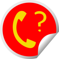 circular peeling sticker cartoon telephone receiver with question mark png