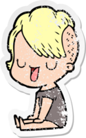 distressed sticker of a cute cartoon girl with hipster haircut png