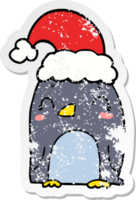 distressed sticker of a cute christmas penguin png