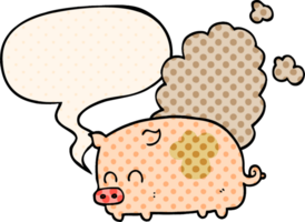 cartoon smelly pig and speech bubble in comic book style png