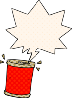 cartoon soda can and speech bubble in comic book style png