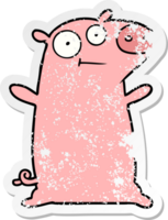 distressed sticker of a happy cartoon pig png