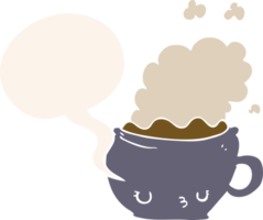 cute cartoon coffee cup and speech bubble in retro style png