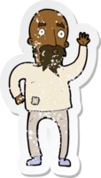 retro noodlijdende sticker van een cartoon bebaarde man die zwaait png