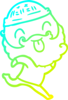 cold gradient line drawing running man with beard sticking out tongue png