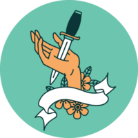 icon with banner of a dagger in the hand png