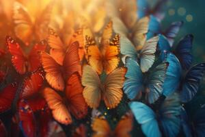 ai generado un modelo de vistoso mariposas texturizado antecedentes. 3d ilustración foto