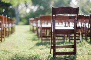 AI generated Chairs at the wedding ceremony. beautiful wedding ceremony in the park photo
