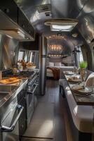 AI generated A designer steel interior inside a mobile home. The concept of a comfortable journey photo
